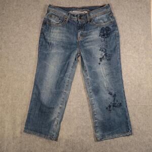 LA Blues Jeans Womens Scroll Floral Medium Wash Denim Crop Size 10 30x20 READ
